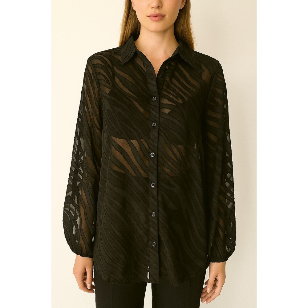 NWT Boohoo Women's Black Zebra Grunge‎ Dark Romance Whimsigoth  Sheer Blouse